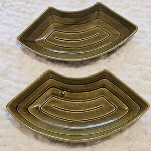 Vintage 1970s MCM California Pottery Avocado Green Ceramic Lazy Susan Pieces